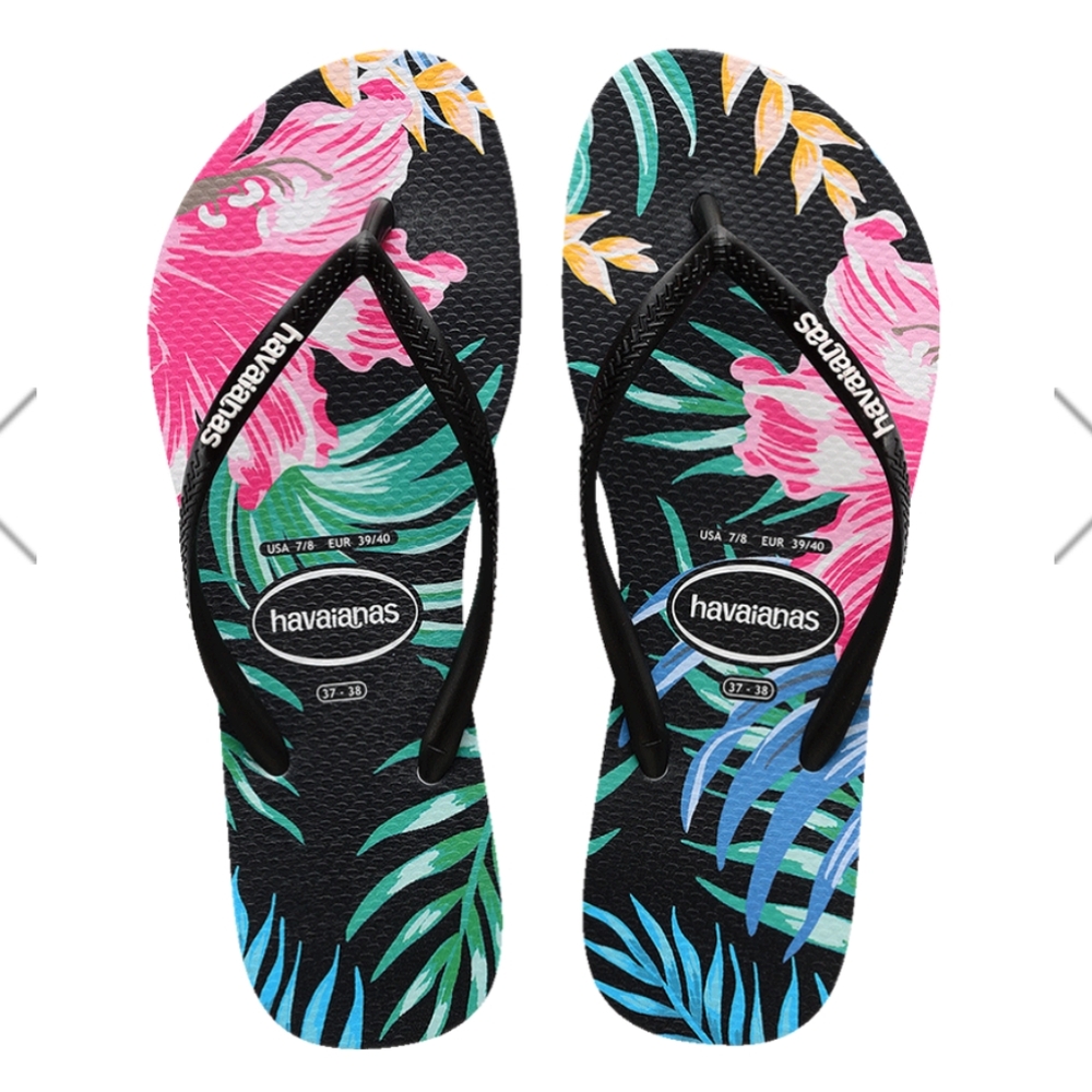 Havaianas Slim Floral Palm - Black Flipflops Sandals For Toddler
